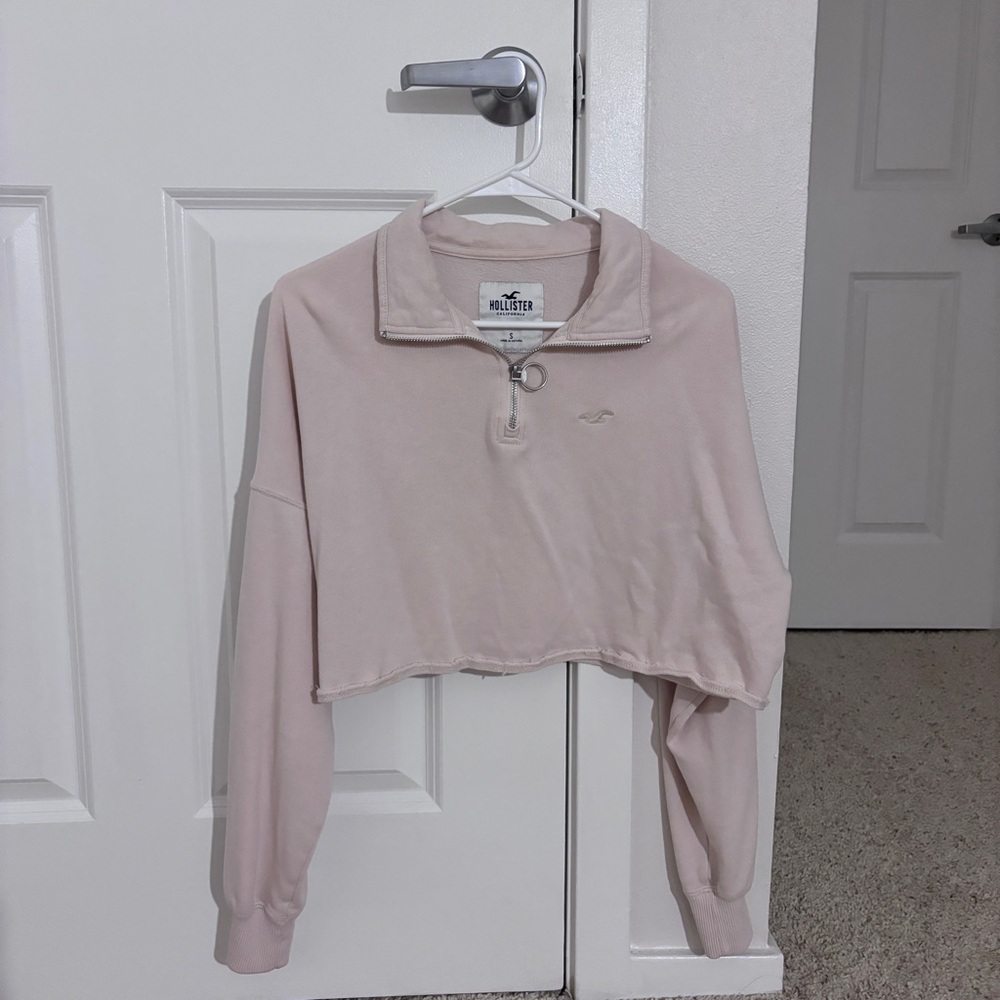 Hollister Beige Crop Top Sweater Quarter Zipper Size S Small